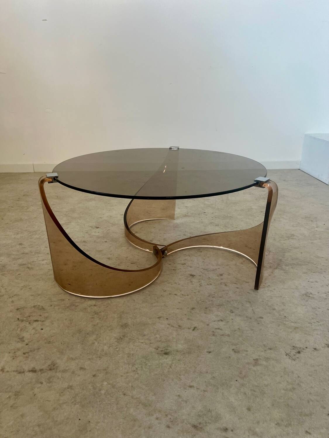 Old plexiglass and smoked glass coffee table design Space age 60s/70s vintage