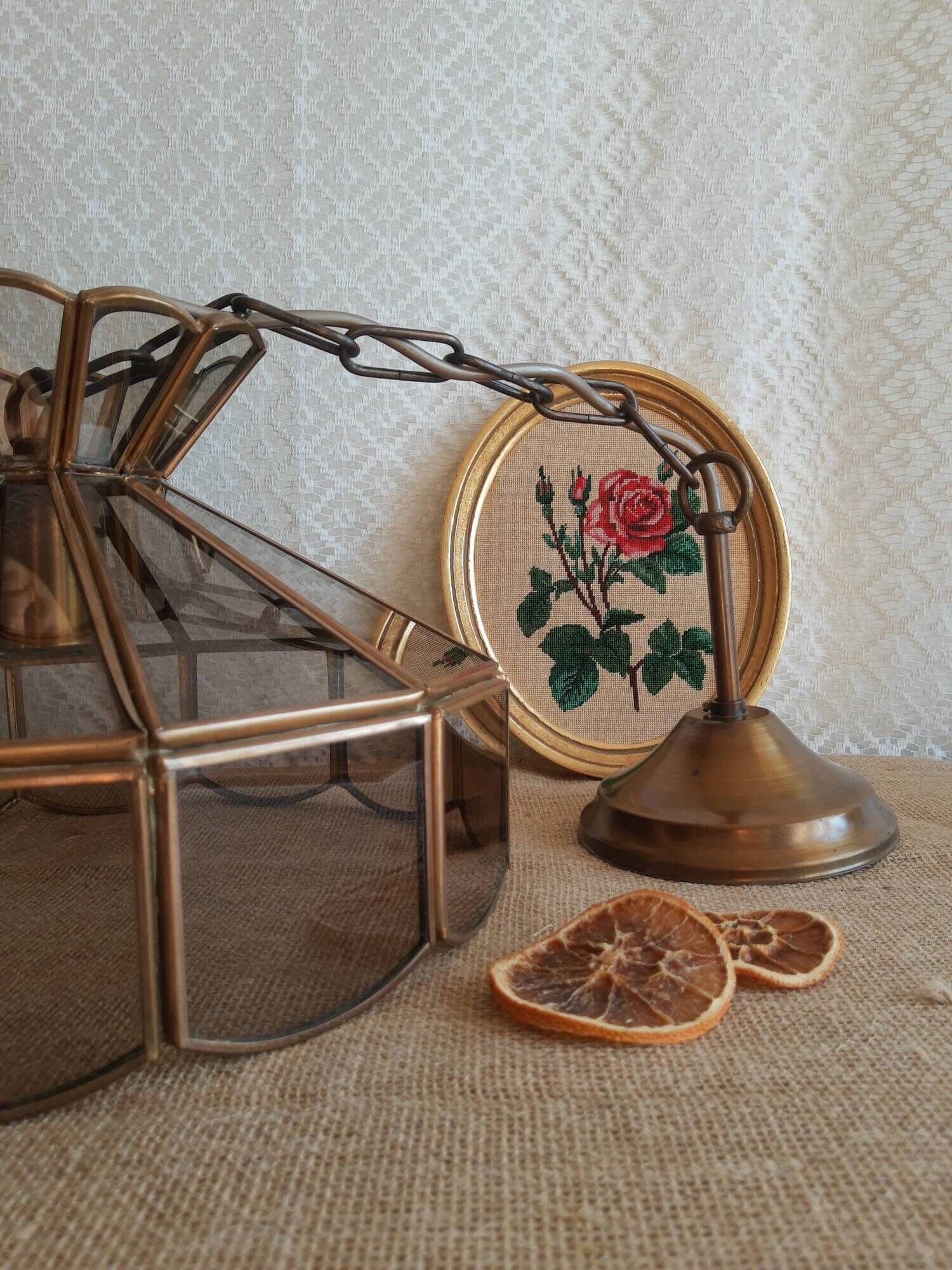 Brass suspension and smoked glass - vintage