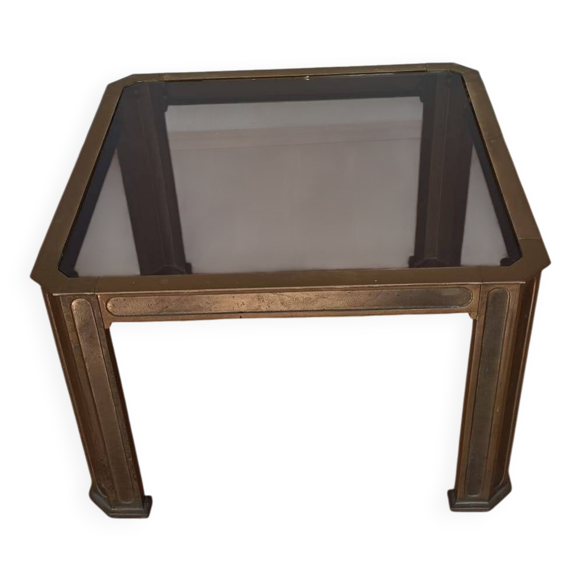 Table d'appoint, basse Hollywood Regency en laiton et verre