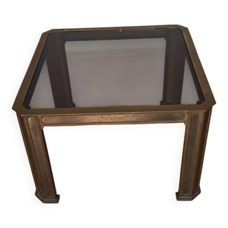 Hollywood Regency Side Table or End Table – Brass & Bronze Glass