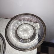 Paire de coupe plateaux verre taillé argent massif