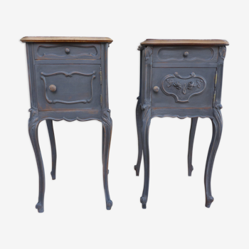 Pair of patinated grey bedside