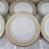 Set of 8 PL France porcelain dinner plates, water green marli and frieze