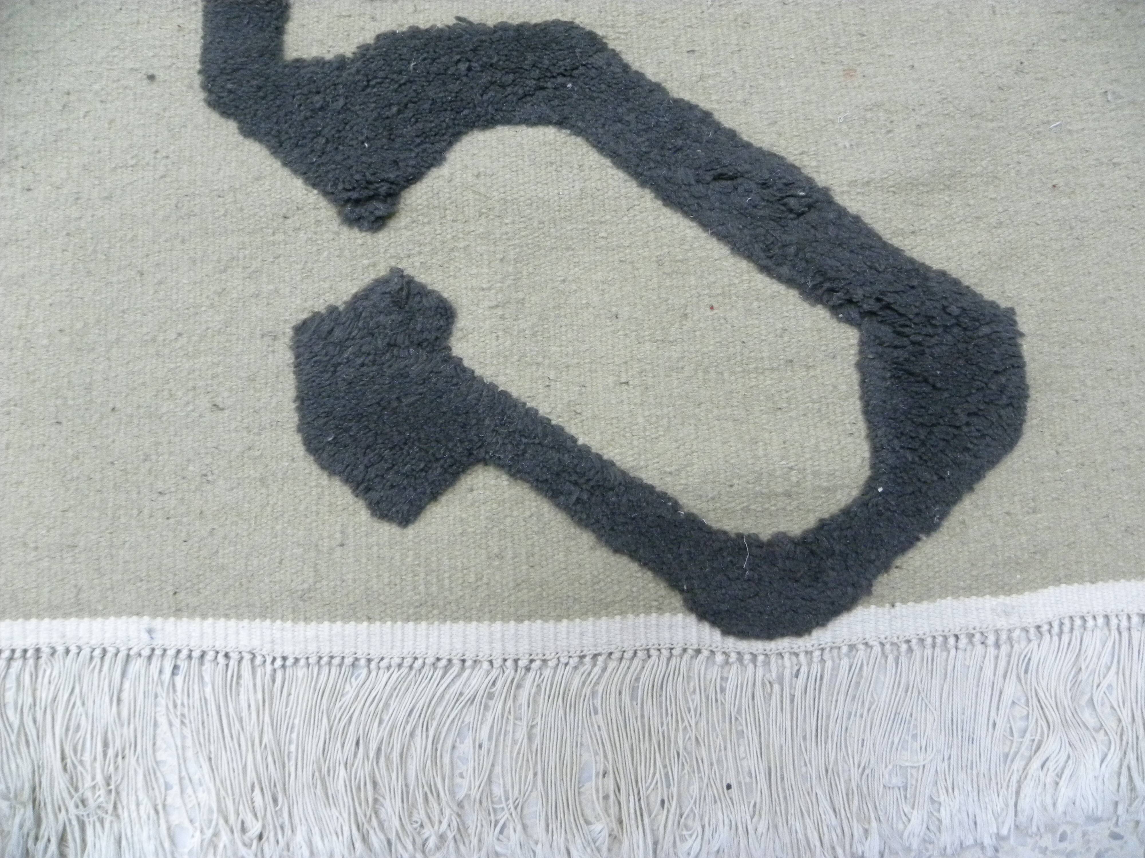 Contemporary Artistic Handmade Rug in Beige with Black Calligraphic Pattern