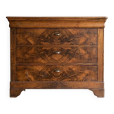 Commode ancienne en noyer massif à trois tiroirs