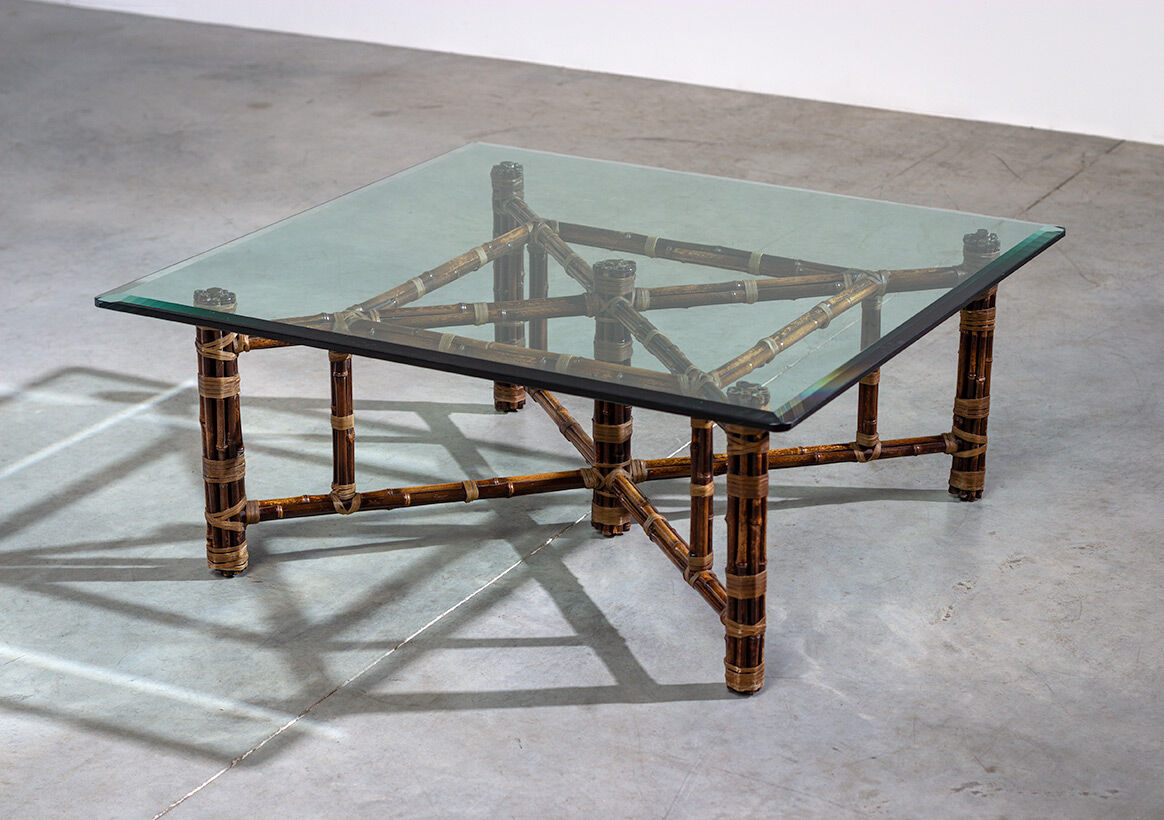 Square coffee table in vintage bamboo 1970 by McGuire model BA - 13 C