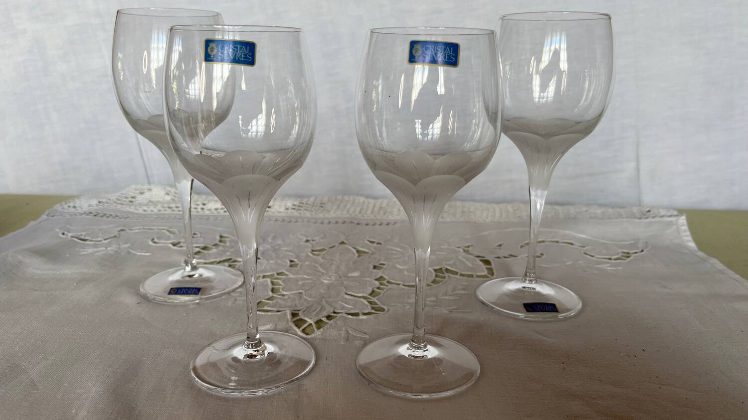Set of 4 vintage Sèvres Primavera crystal stemware