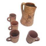 Set of old Corsican cork and terracotta handcrafted pitcher and cup