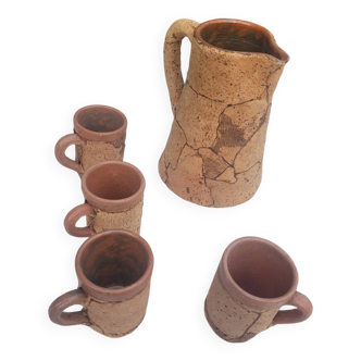 Ensemble pichet et tasse artisanal ancien corse liege et terre cuite