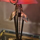Wrought iron lamp from 1920 to 30, with gold patina with pretty pink tulip 39x16