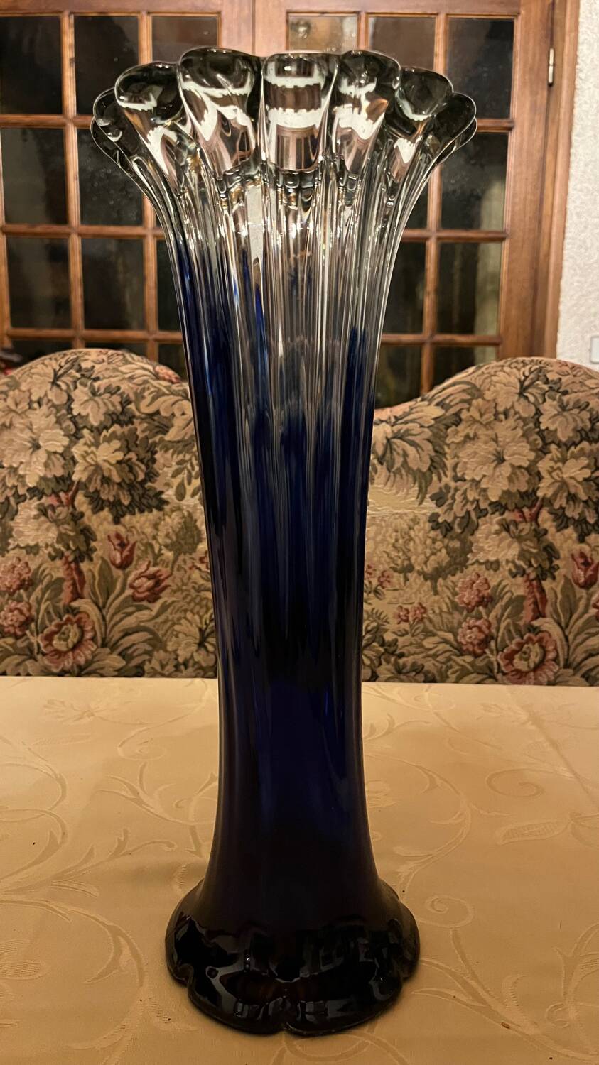 Large vintage blue glass vase