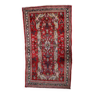 1920s handmade antique wool floral medallion rug, red, 87 × 151 cm - 1C1297