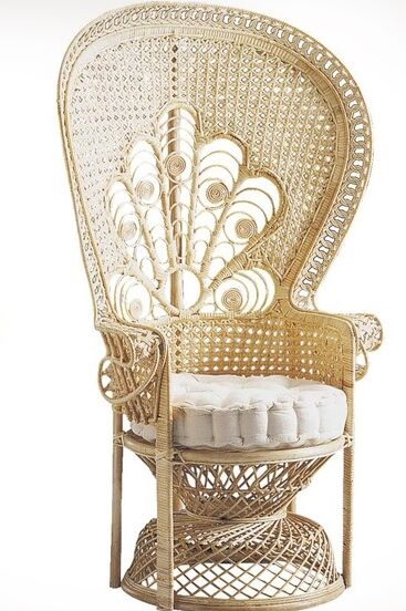 Fauteuil peacock en rotin vintage 1970
