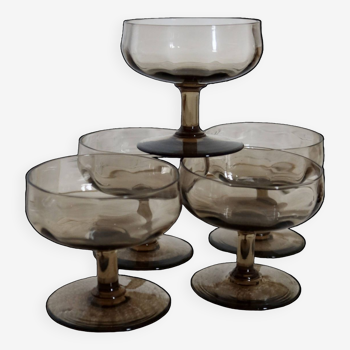 Set of vintage smoked glass champagne glasses from the 1960s