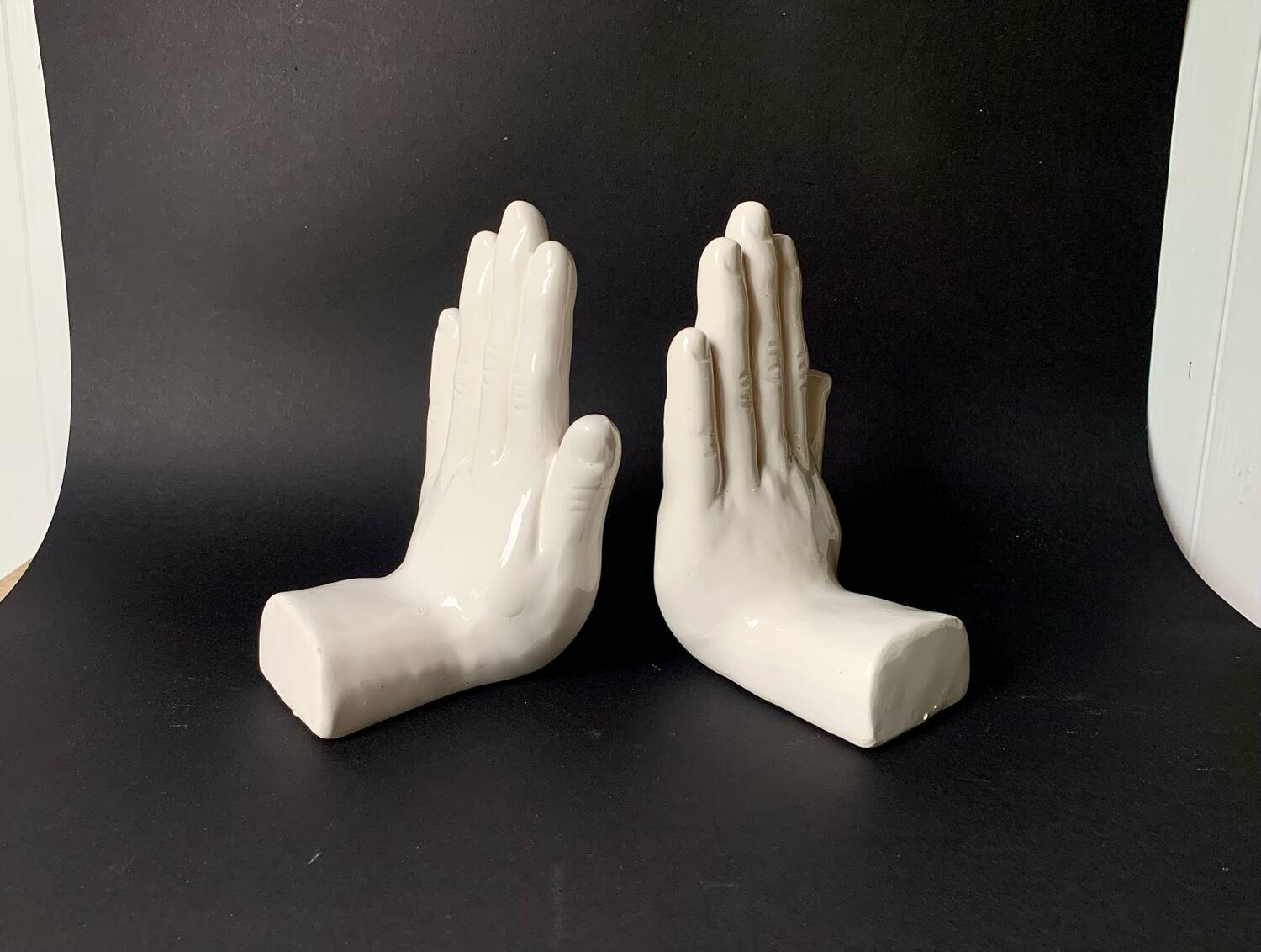 Vintage white ceramic hand bookends