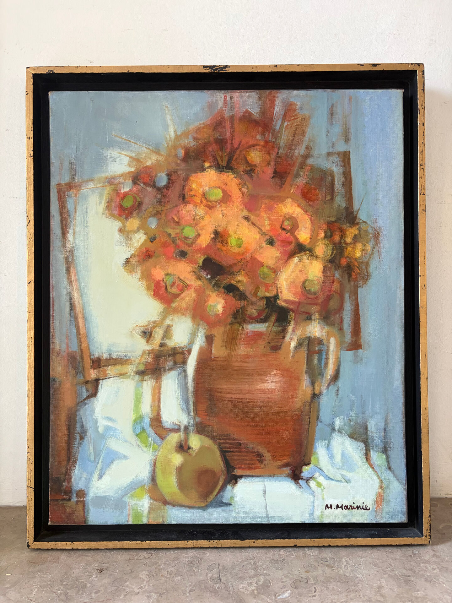 Bouquet to the Loire, oil on canvas signed Marinie 1984
