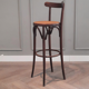 Set of 3 curved wooden bar stools with rattan seat 70s 80s