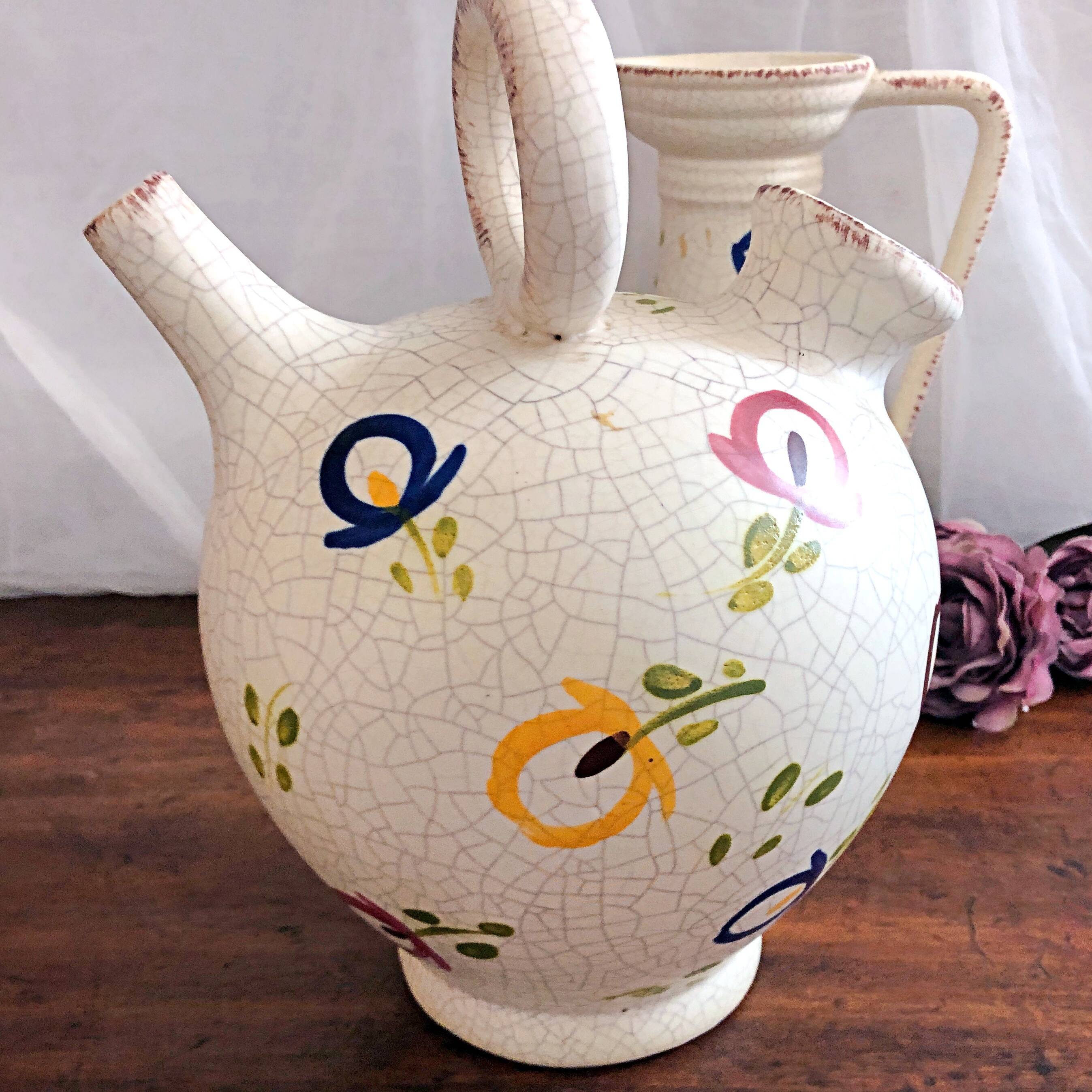 Carafe, gargoulette and candlestick artisanal pottery by Angèle de Poët-Laval