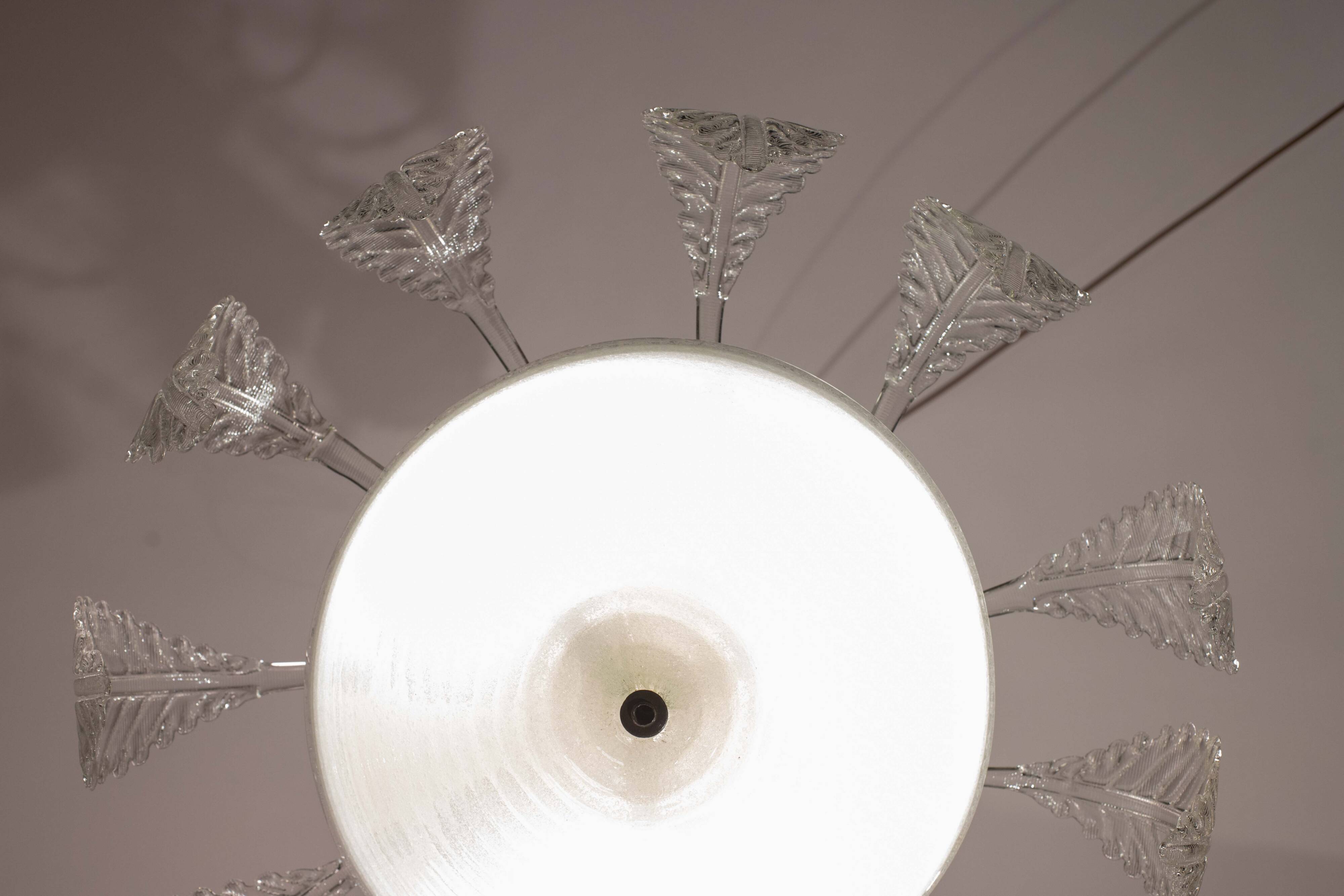 Elegant Art Decò, Barovier & Toso Chandelier, Murano Glass, 1950s