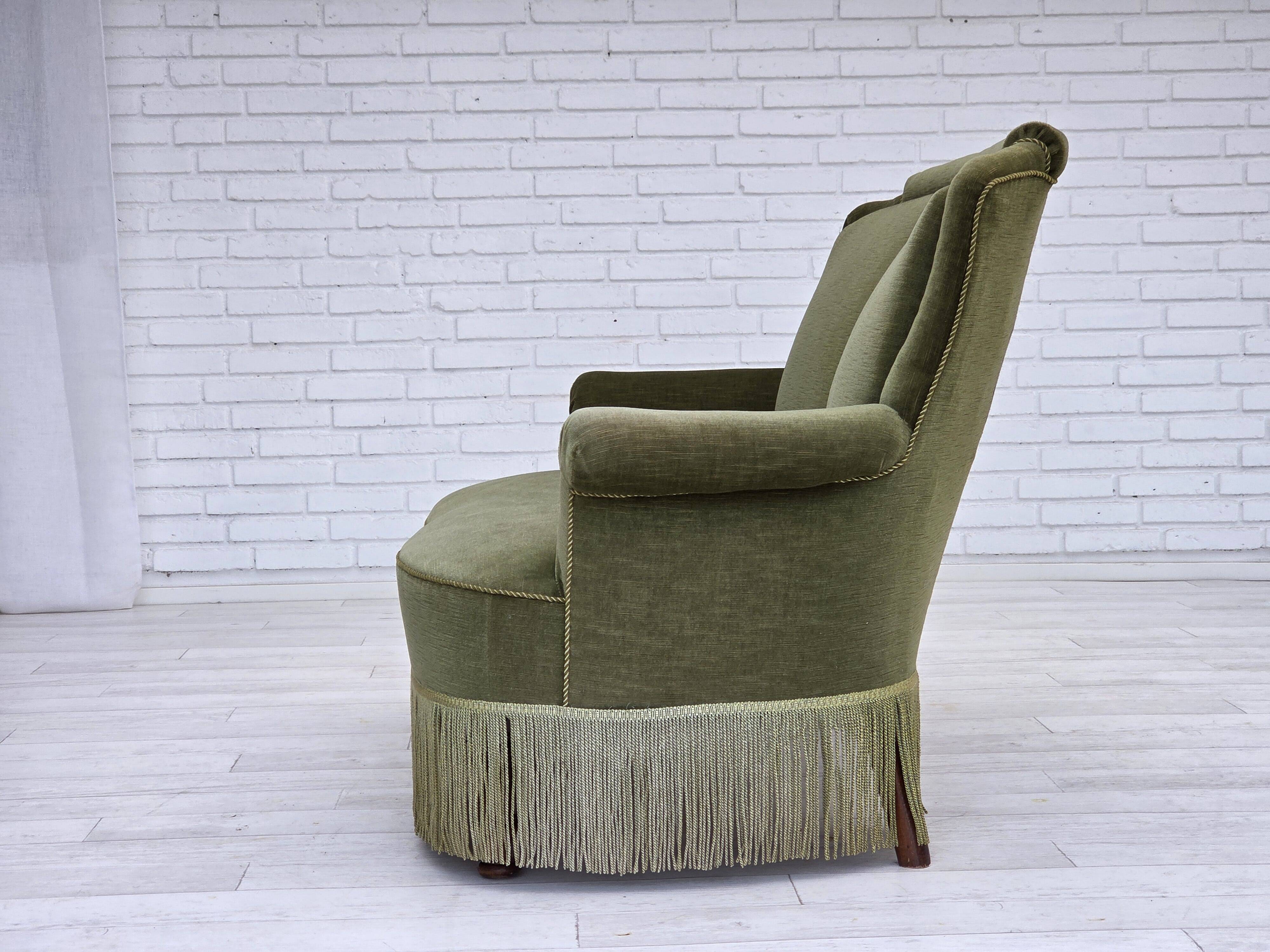 1960s, Danish 2-seater sofa, green furniture velour, beech wood.