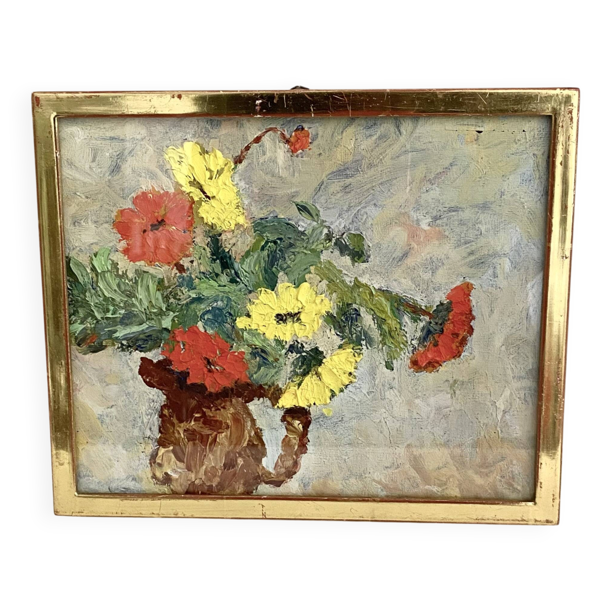 Oil on canvas from the 70s framed under glass.