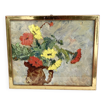 Oil on canvas from the 70s framed under glass.