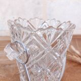 Seau à glaçons vintage en verre ciselé avec poigné en métal argenté