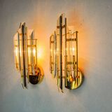 Pair of Venini wall lights, triedri glass, murano, Italy 1970