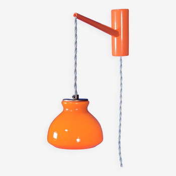 1970s Swedish Orange Cased Glass & Painted Wood Wall Lamp