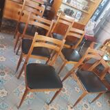 6 vintage leatherette chairs and wood
