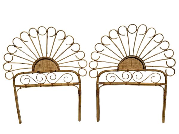 Tête de lit en bambou et rotin, fabrication artisanale Côte d'Azur, 1960