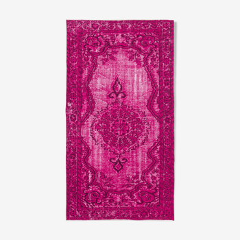 Tapis fait à la main hi-low pile turc des années 1980 142 cm x 263 cm tapis rose