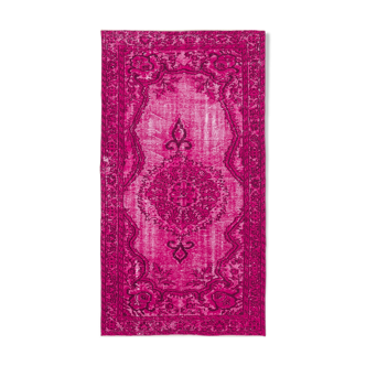 Handmade Hi-Low Pile Turkish 1980s 142 cm x 263 cm Pink Rug