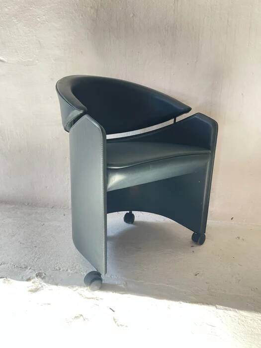 Italian leather armchair on casters by Matteo Grassi, 1990s