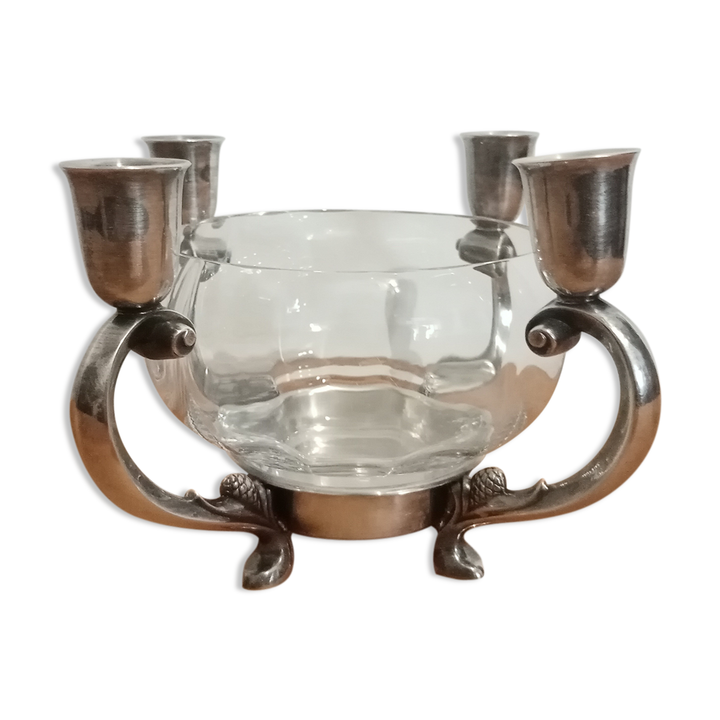 Reed - barton art deco glass-cut silver metal candlestick