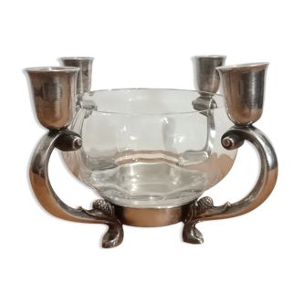 Reed - barton art deco glass-cut silver metal candlestick