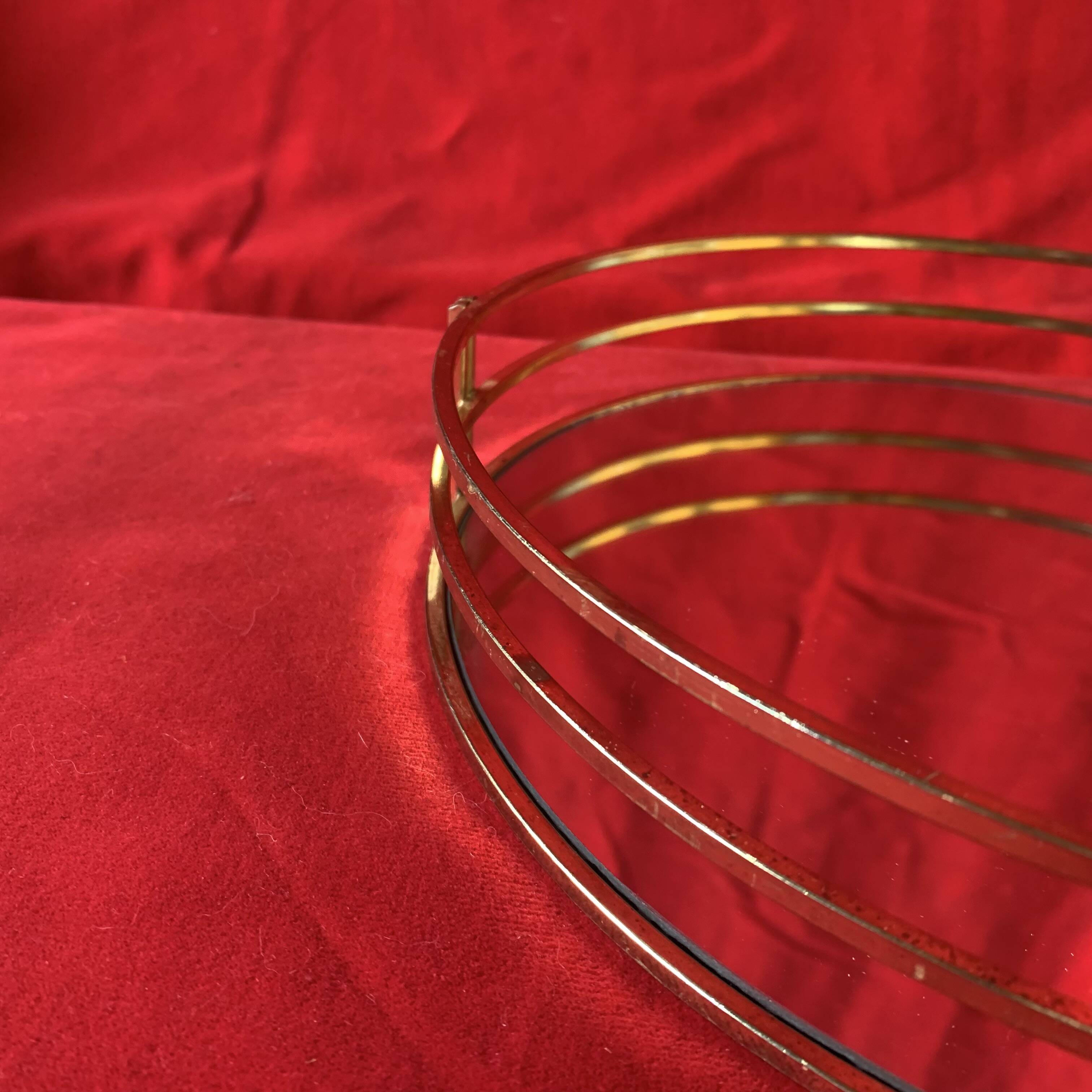 Vintage round tray in gold metal and mirror