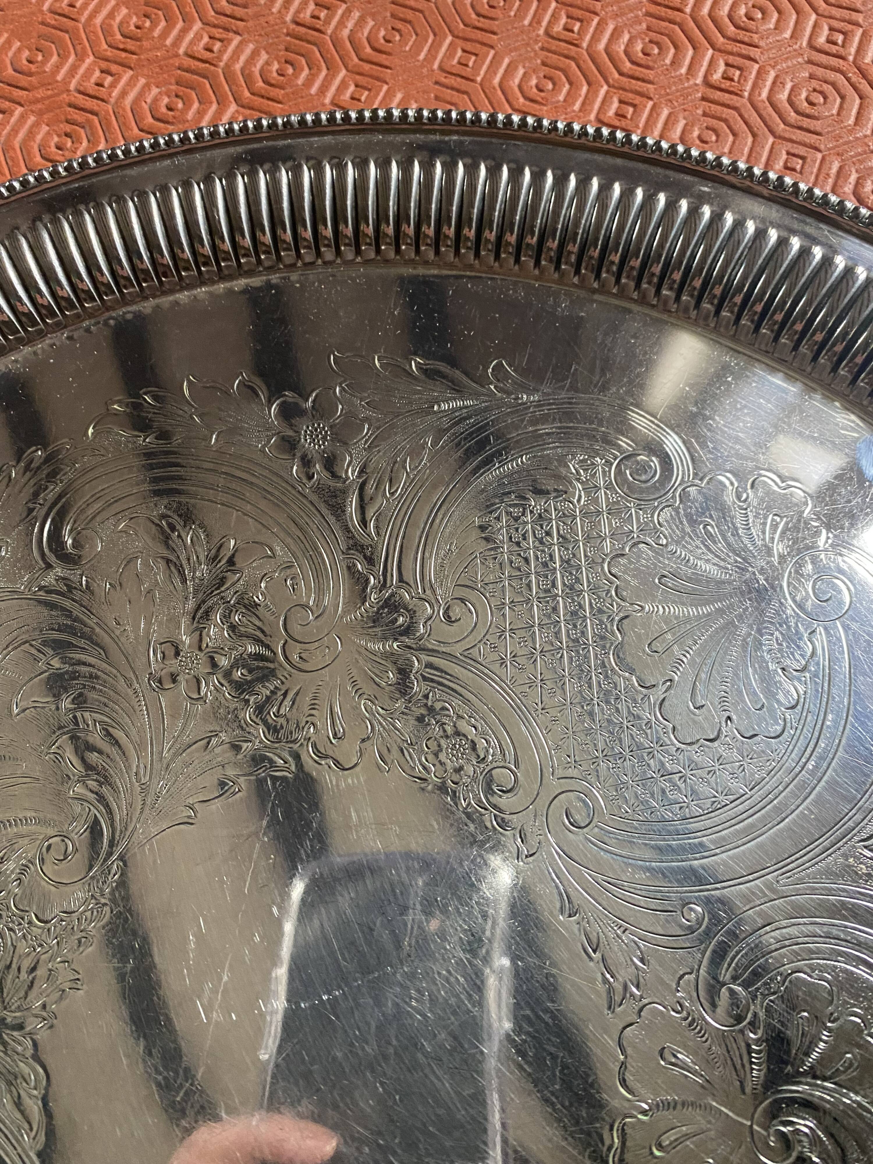 Round silver metal tray