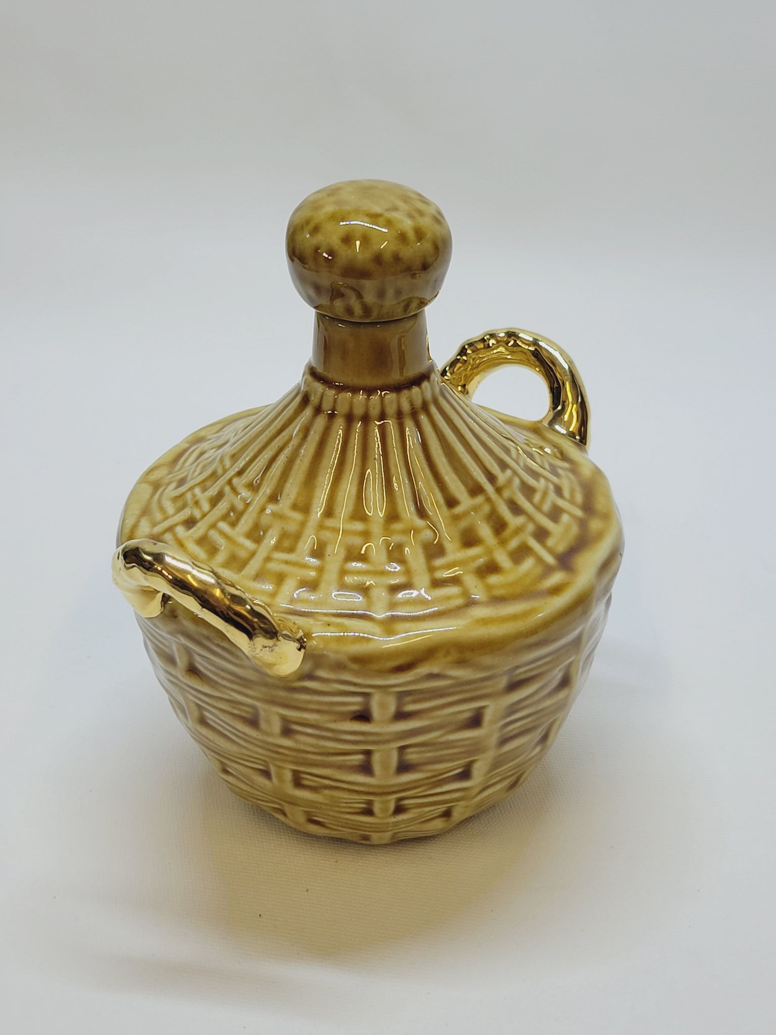 Bouteille Mini Dame Jeanne En Céramique Tressée Barbotine Majolique Vintage