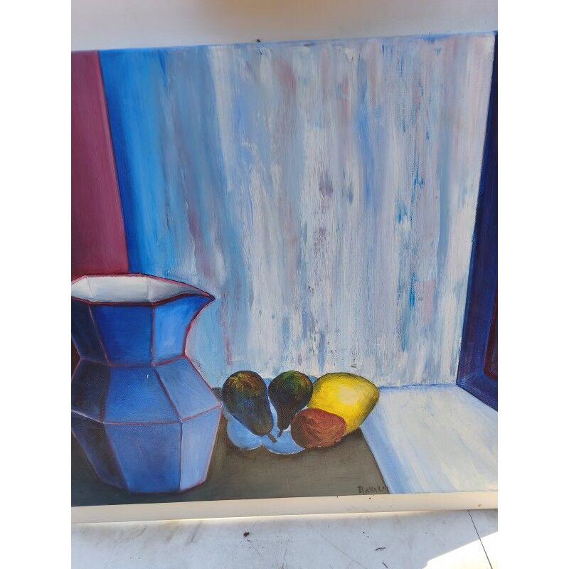 Tableau huile sur toile "Le Pichet Bleu" par Ravalia