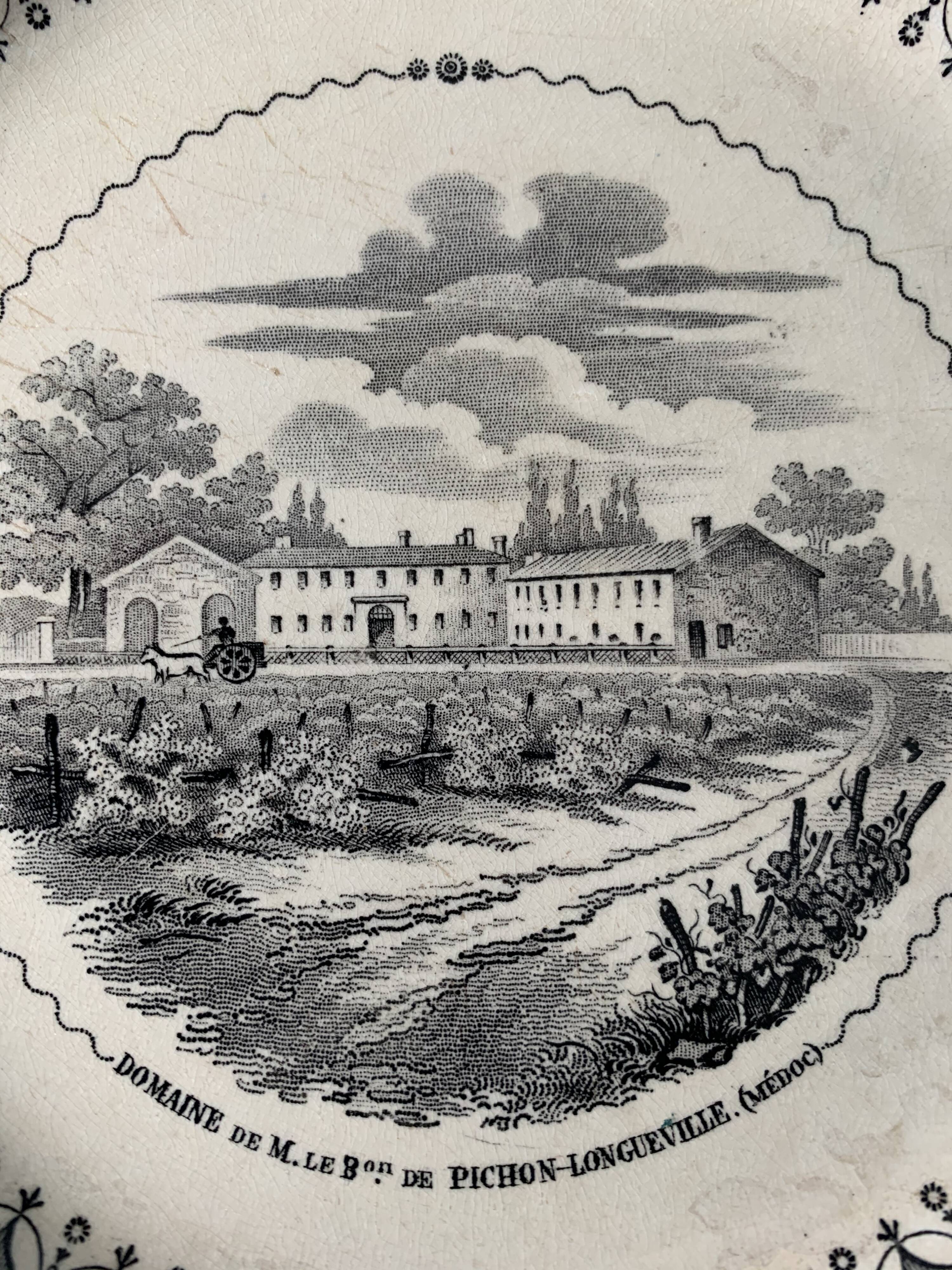 6 old dessert plates Old and Johnston Bordeaux 19th century Médoc and its castles