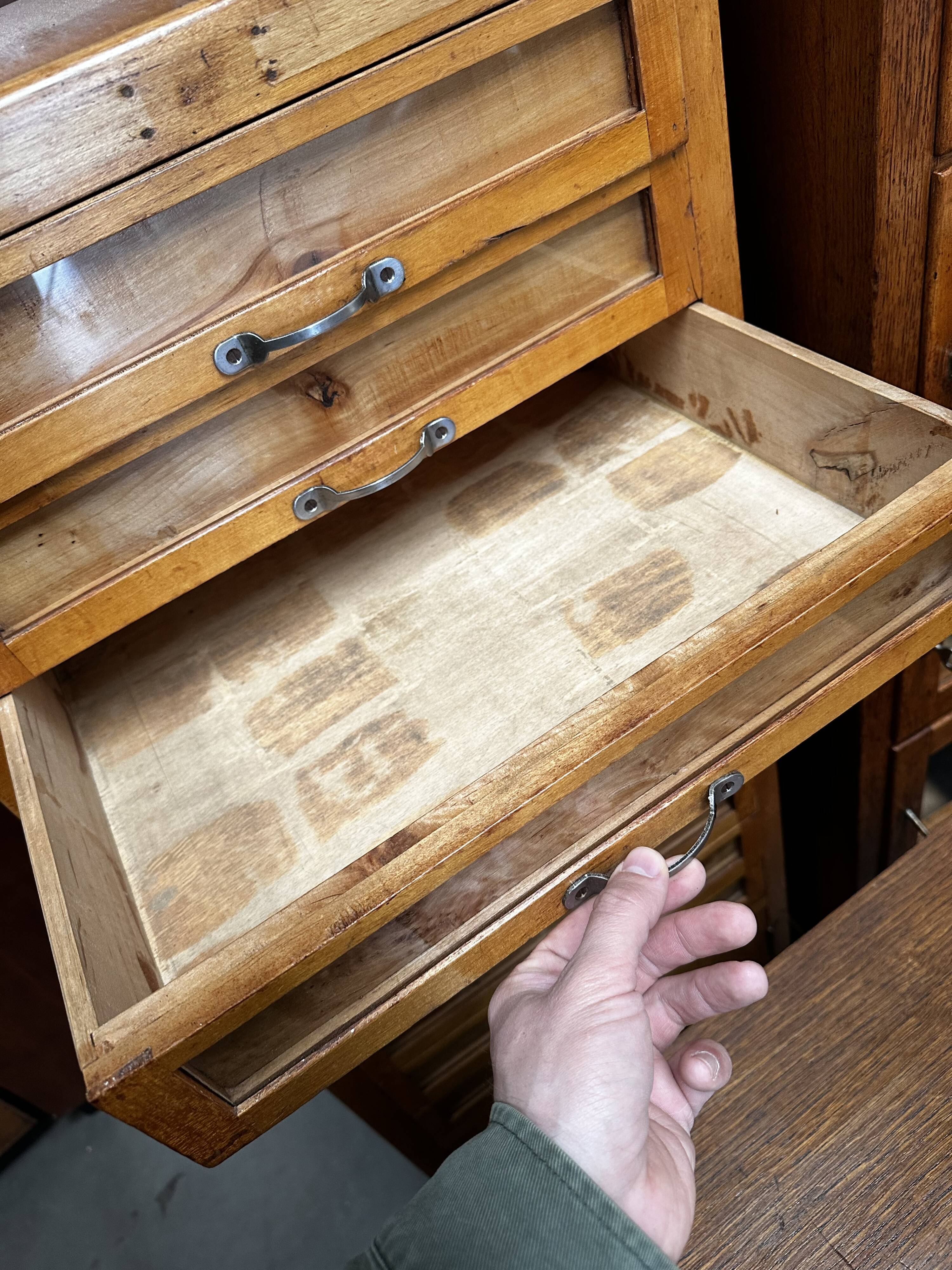 Vintage italian beech haberdashery shop cabinet, 1950s