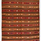 5x7 Soft Brown & Red Mid Century Moderin Turkish Kilim Rug, 153x220