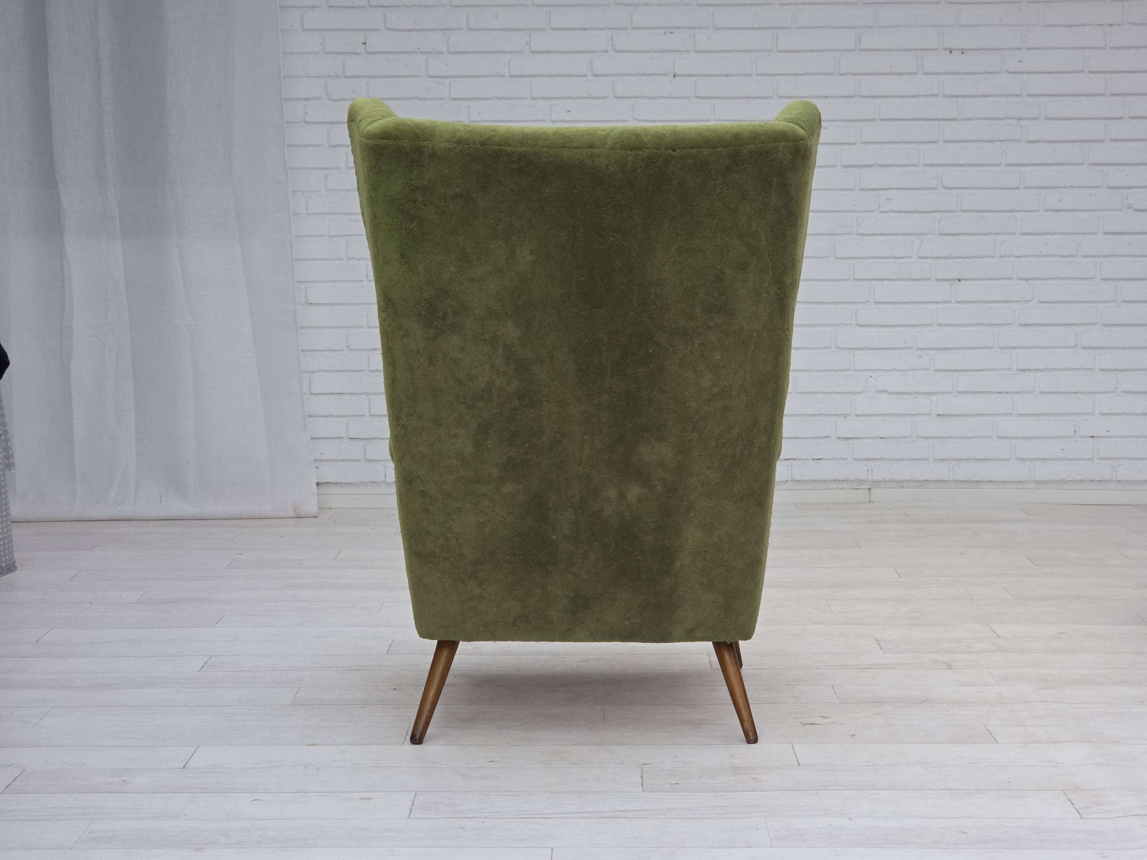 1960s, Scandinavian design, highback armchair, furniture velour.