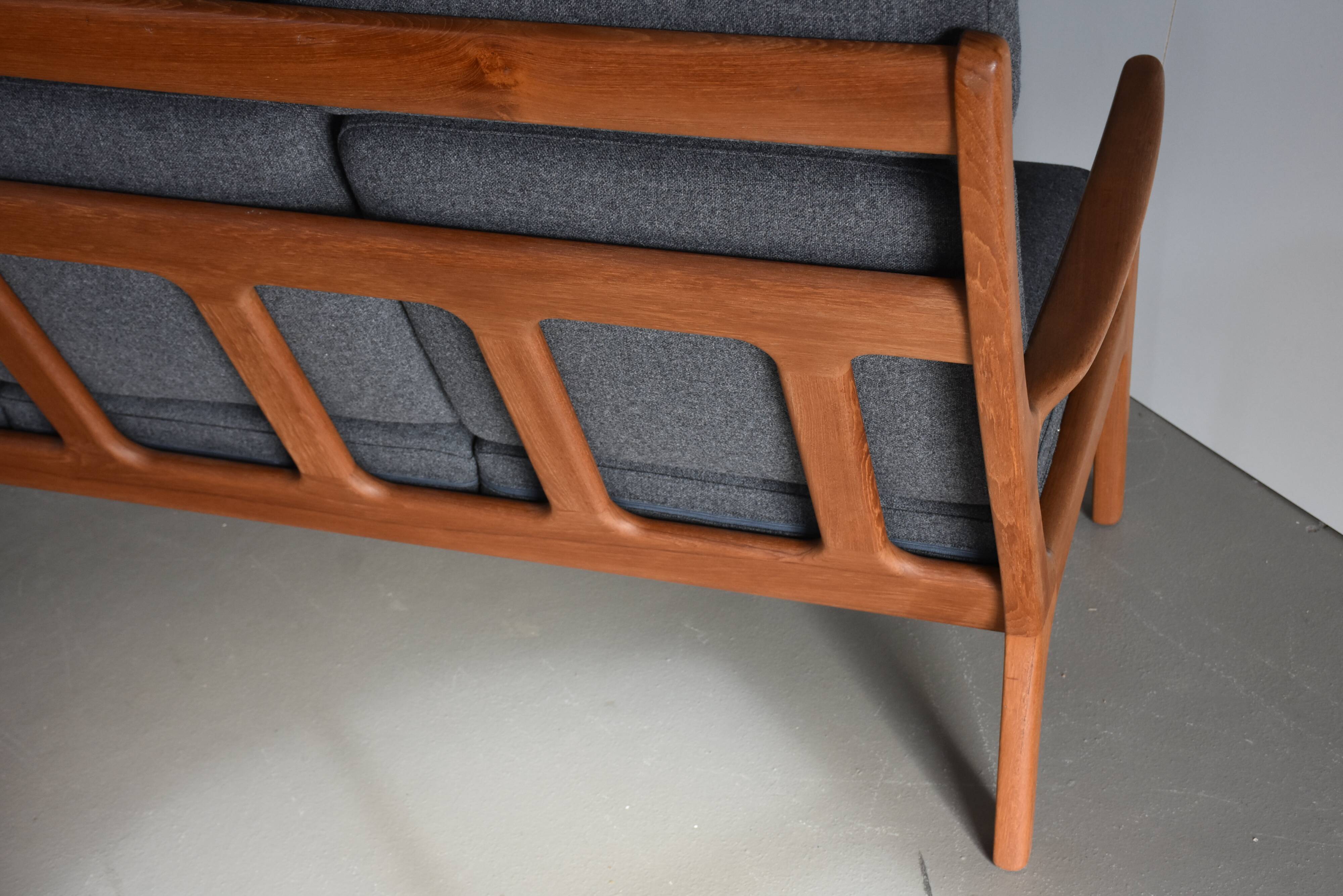 High-back mid century sofa Danish Juul Kristen, Reupholstered in Kvadrat
