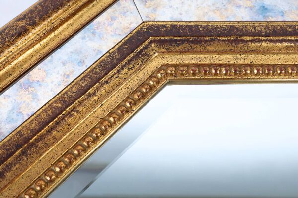 Miroir octogonal doré de Deknudt Belgique décoré de verre miroir fumé