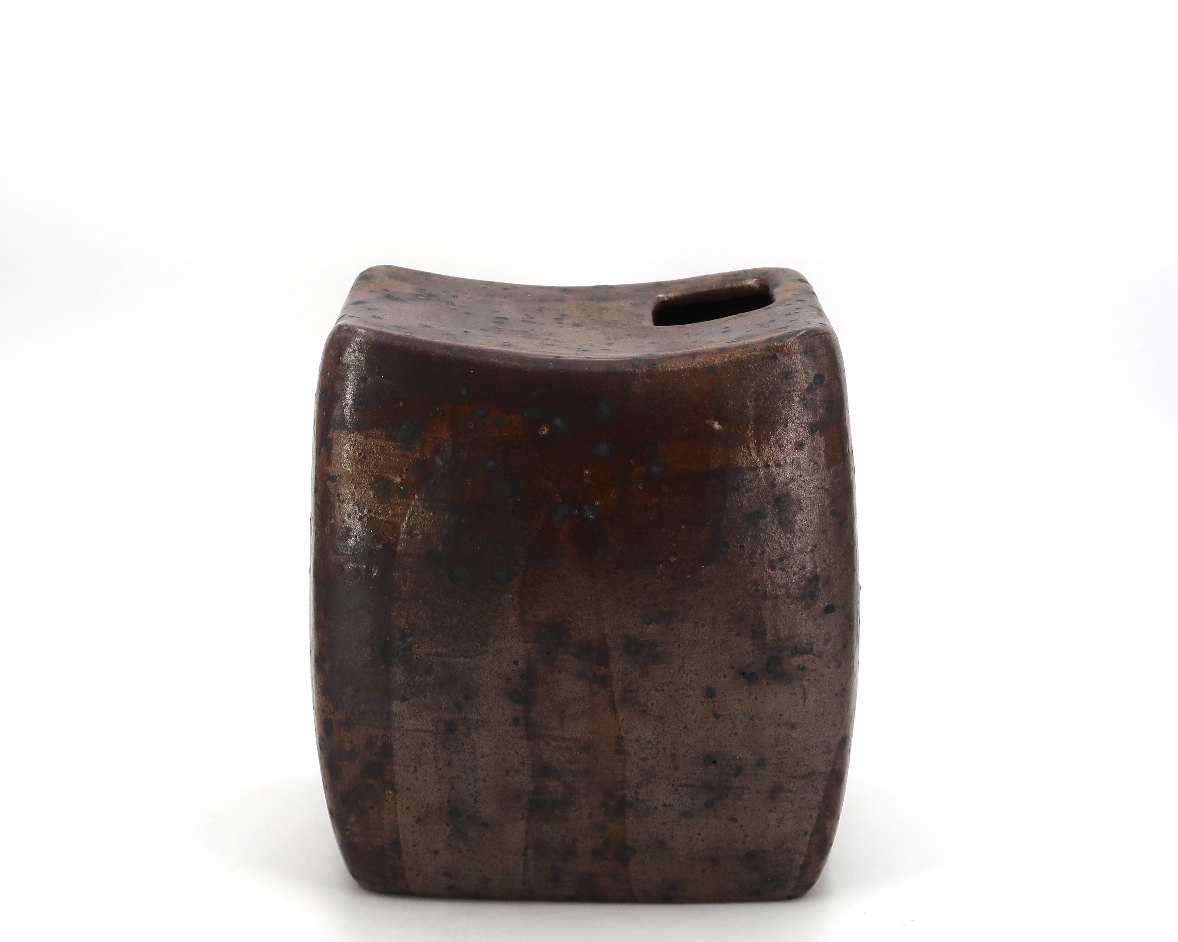 Impressive modernist vase in pyrite stoneware, La Borne, 1970s