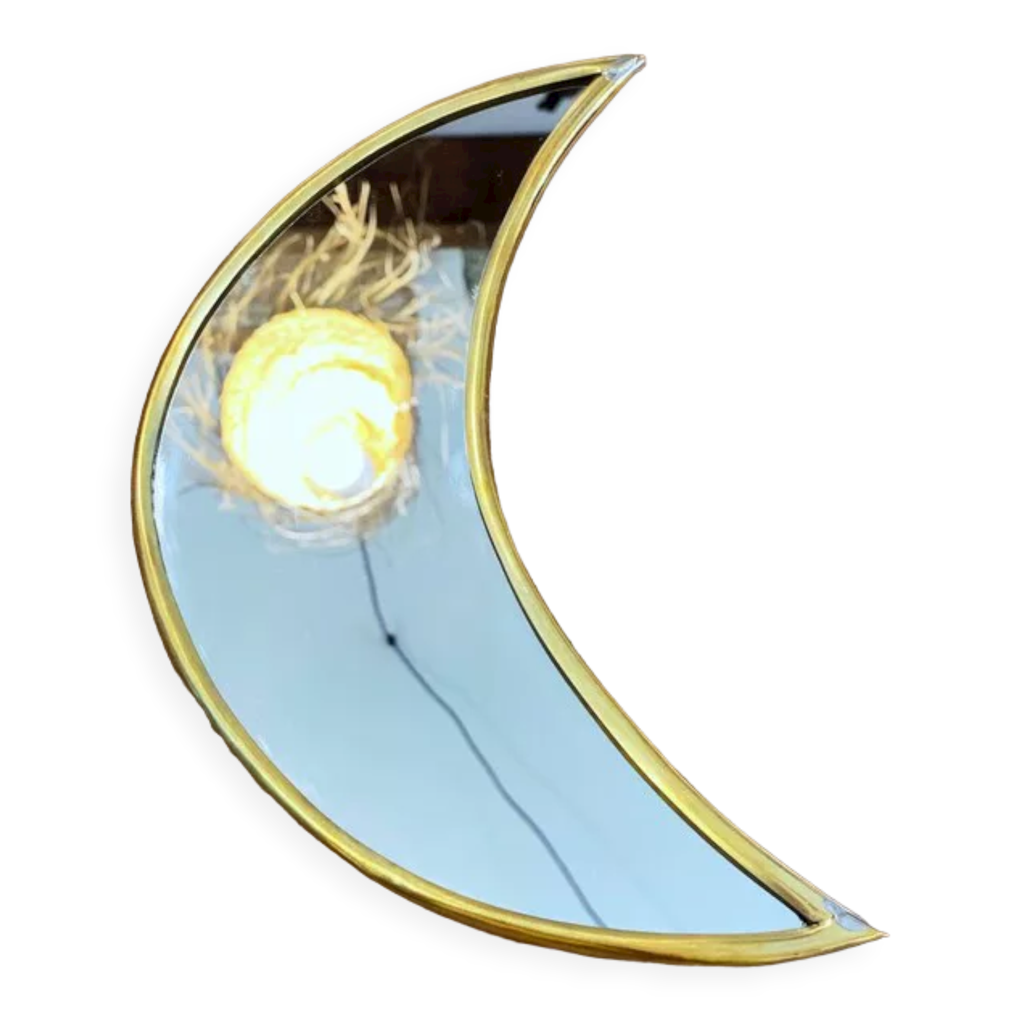 Moon-shaped gilded brass wall mirror, 24x9 cm