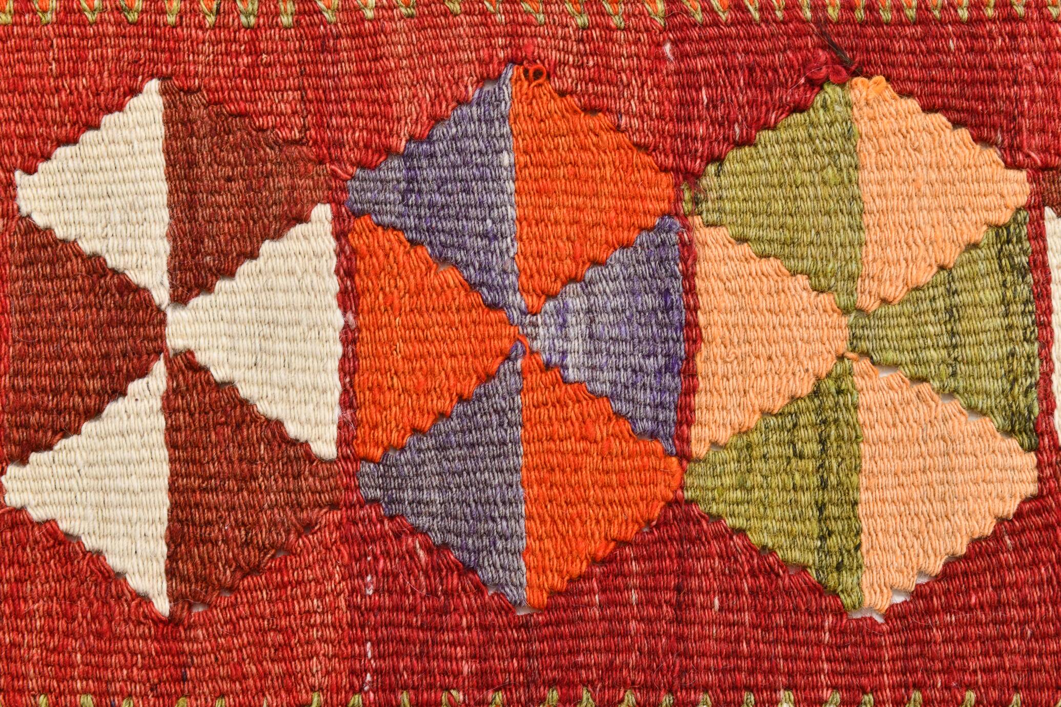 5x10 Pumpkin Orange & Red Kilim Rug, Vintage Turkish Kilim Rug, 143x313