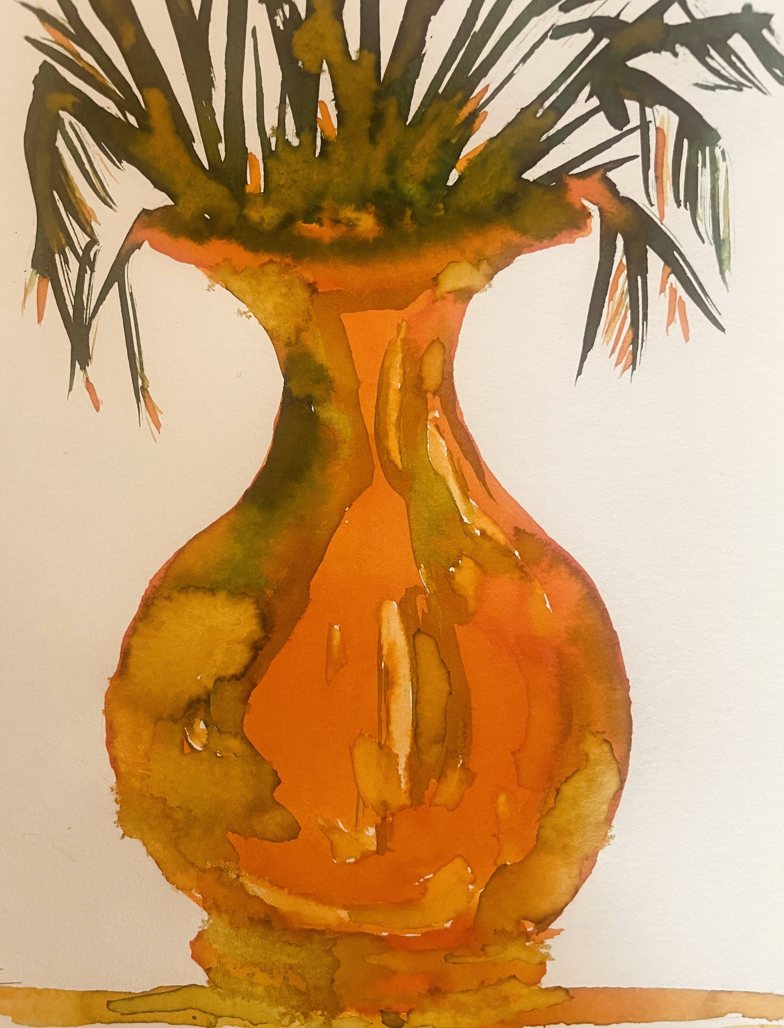 Tableau signé, nature morte « jarre provençale ornée de plantes »